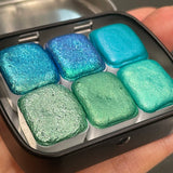 Teal set shimmer watercolor paint