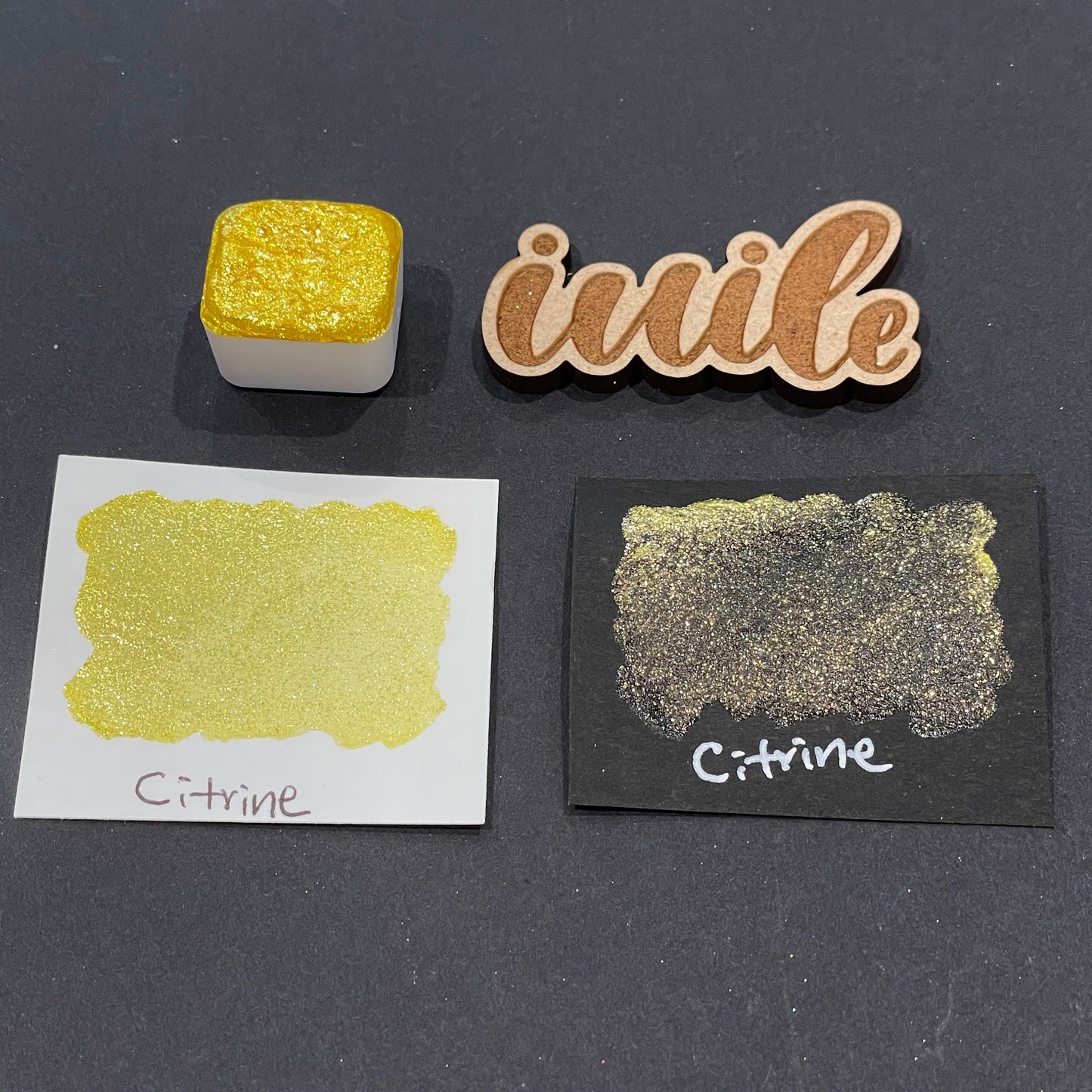 Citrine yellow Half pan Bling Bling Handmade shimmer watercolor paints