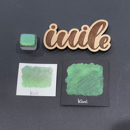 Kiwi green Half pan Fruits Basket Colorshift Handmade shimmer watercolor paints