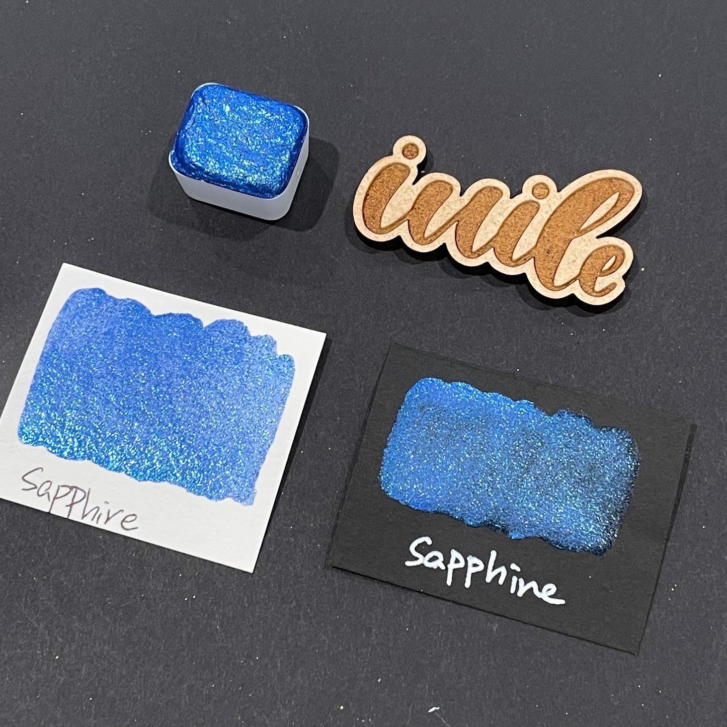 Sapphire blue Half pan Bling Bling Handmade shimmer watercolor paints