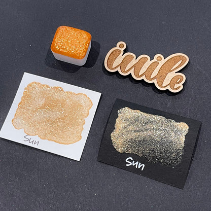 Last Chance! Sun orange Half pan Bling Bling Handmade shimmer watercolor paints