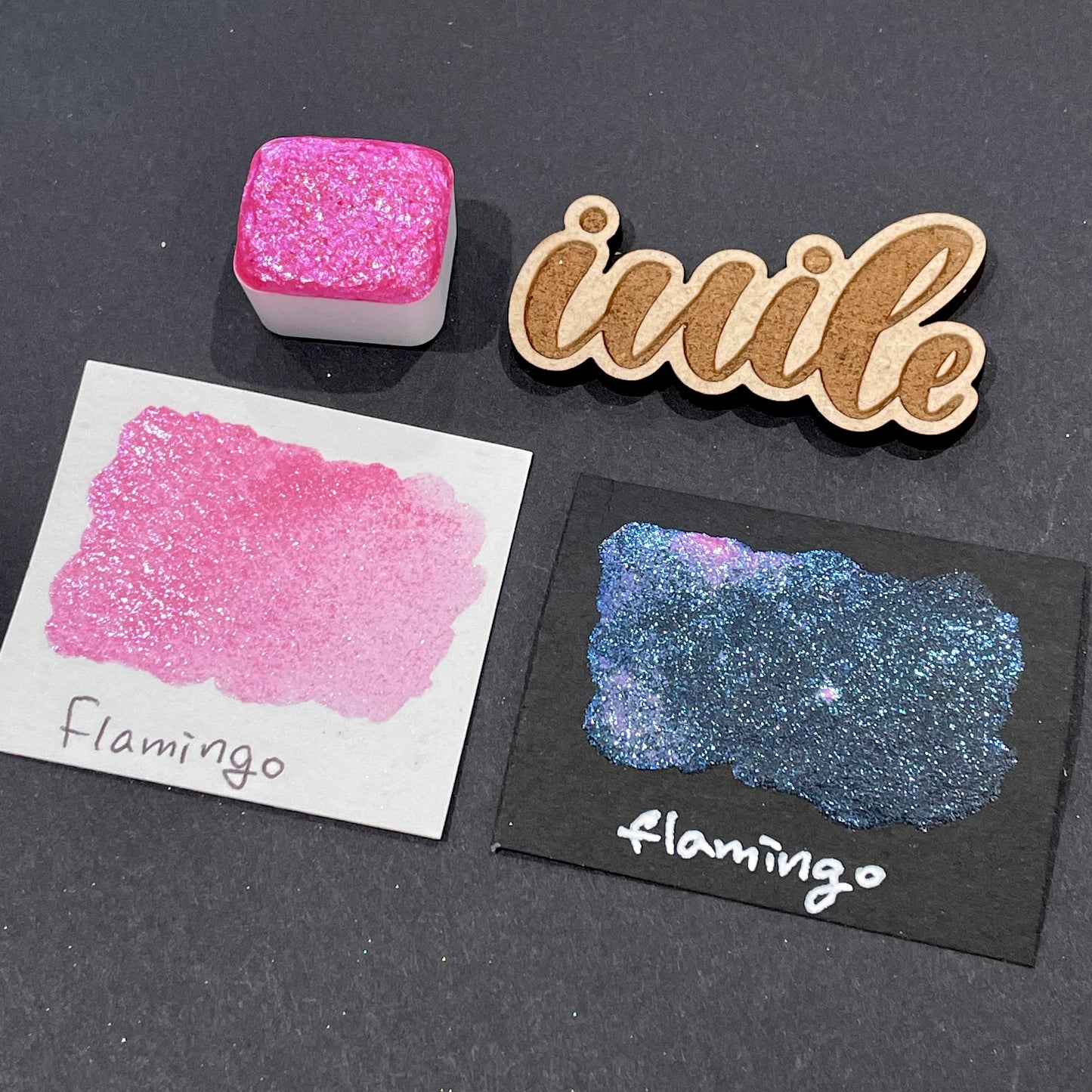 Flamingo pink Half pan Bling Bling Handmade shimmer watercolor paints