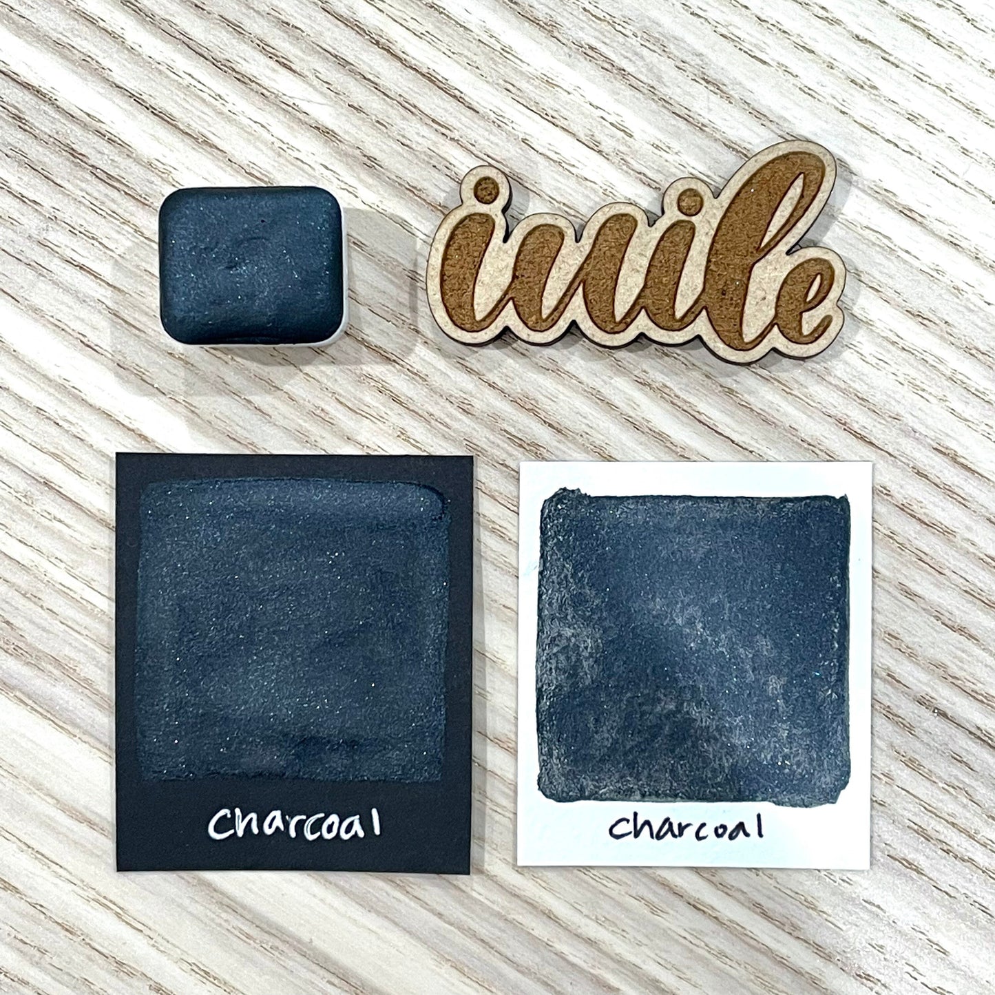 Limited Charcoal Black Half pan Handmade shimmer watercolor paints